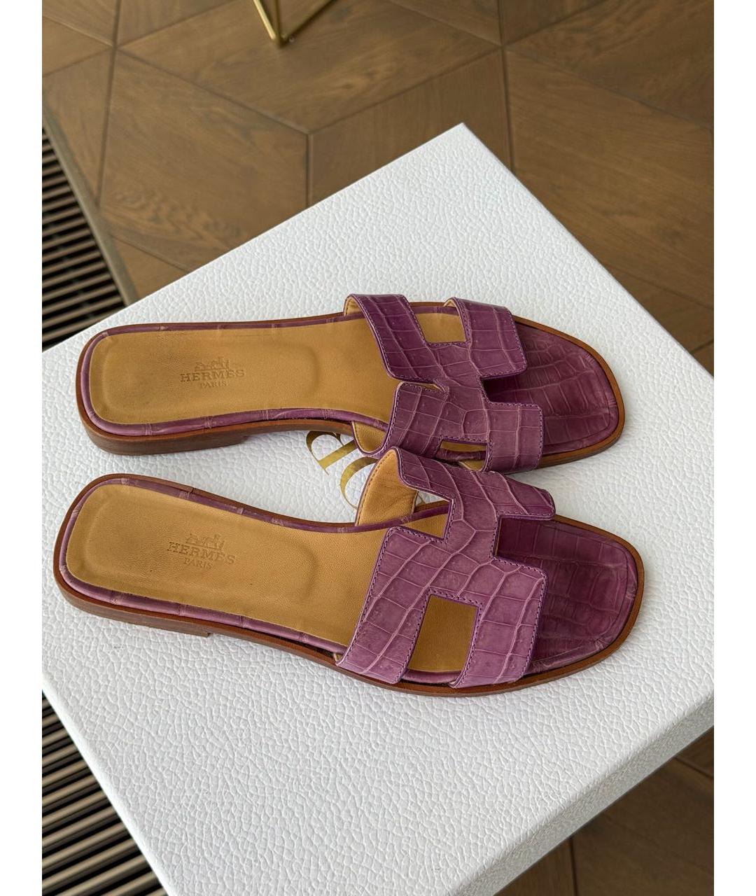 HERMES Фуксия шлепанцы из экзотической кожи, фото 5