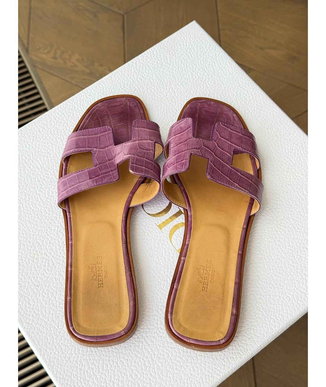 HERMES Фуксия шлепанцы из экзотической кожи, фото 4