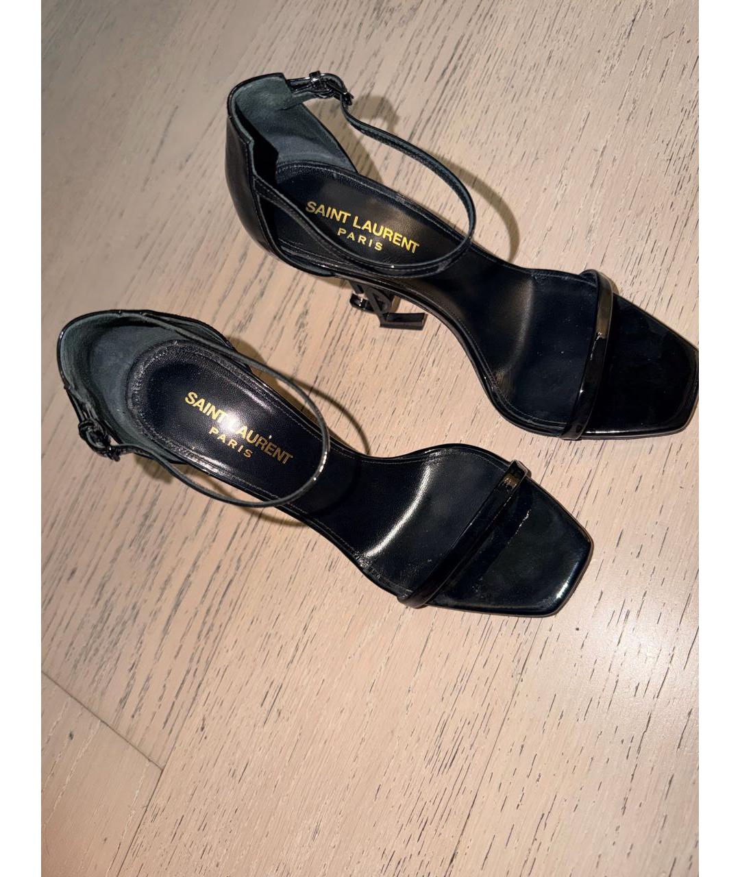 SAINT LAURENT Черные босоножки из лакированной кожи, фото 6