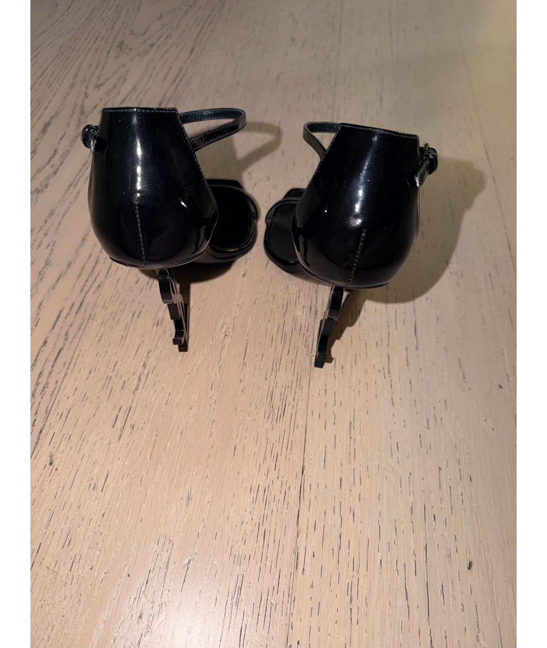 SAINT LAURENT Черные босоножки из лакированной кожи, фото 4