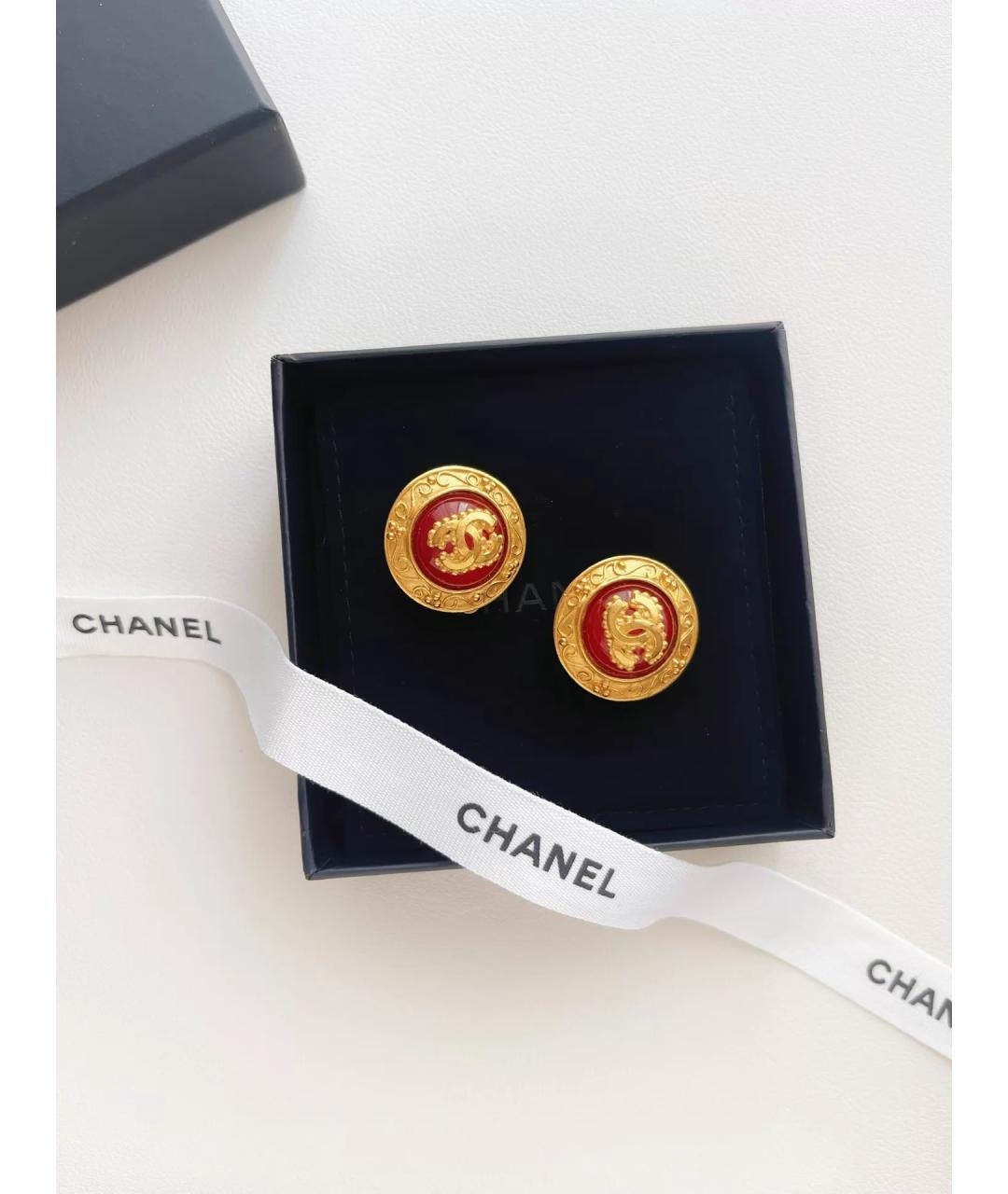 CHANEL Красные позолоченные серьги, фото 2