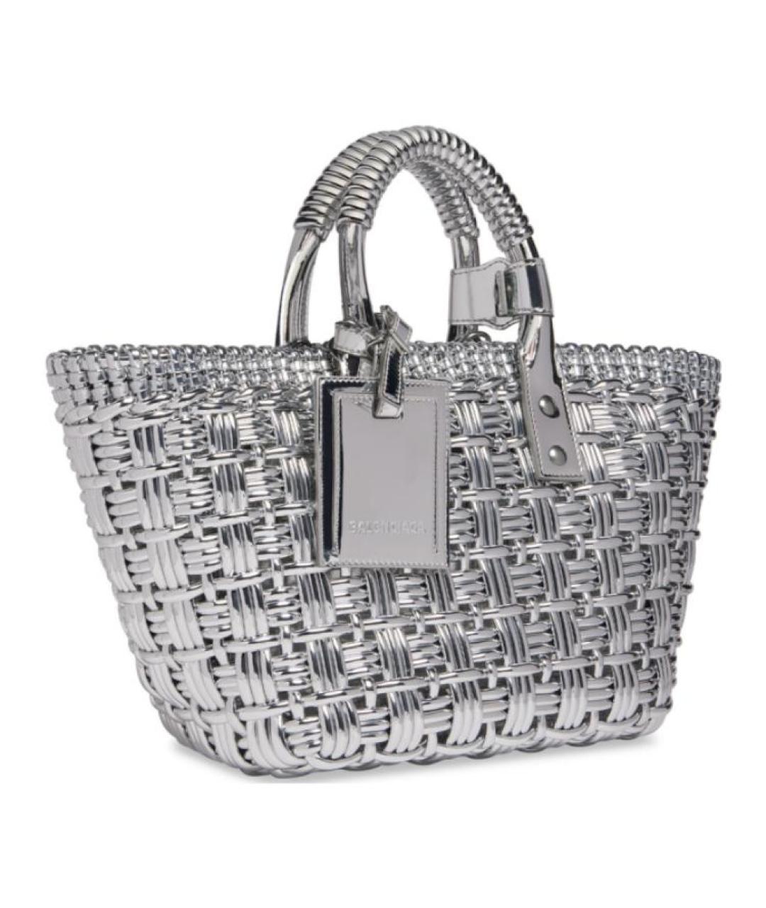 BALENCIAGA Серебряная кожаная сумка с короткими ручками, фото 2