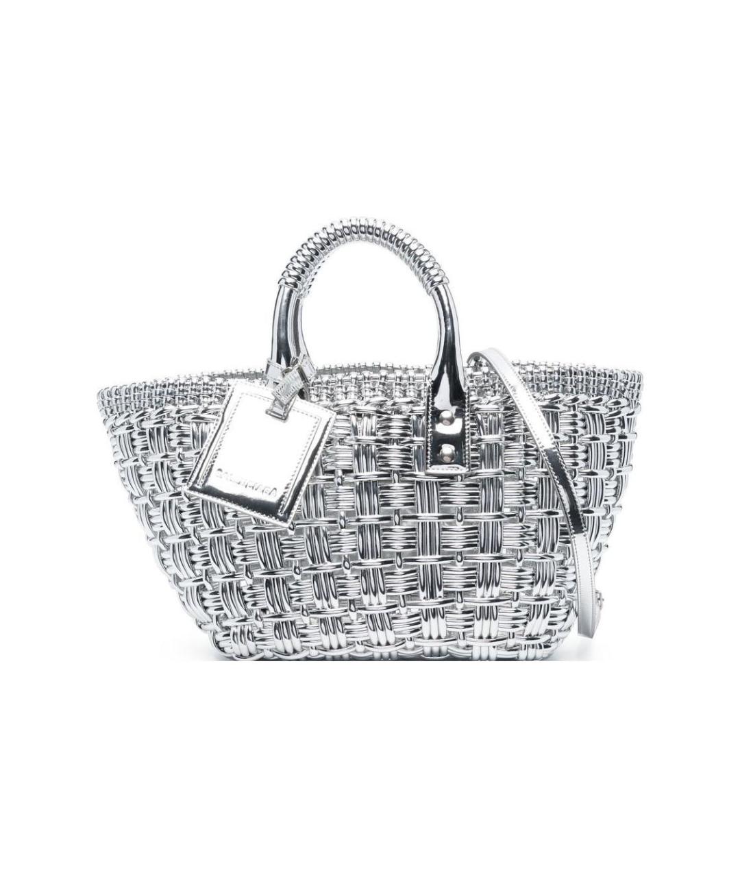 BALENCIAGA Серебряная кожаная сумка с короткими ручками, фото 1
