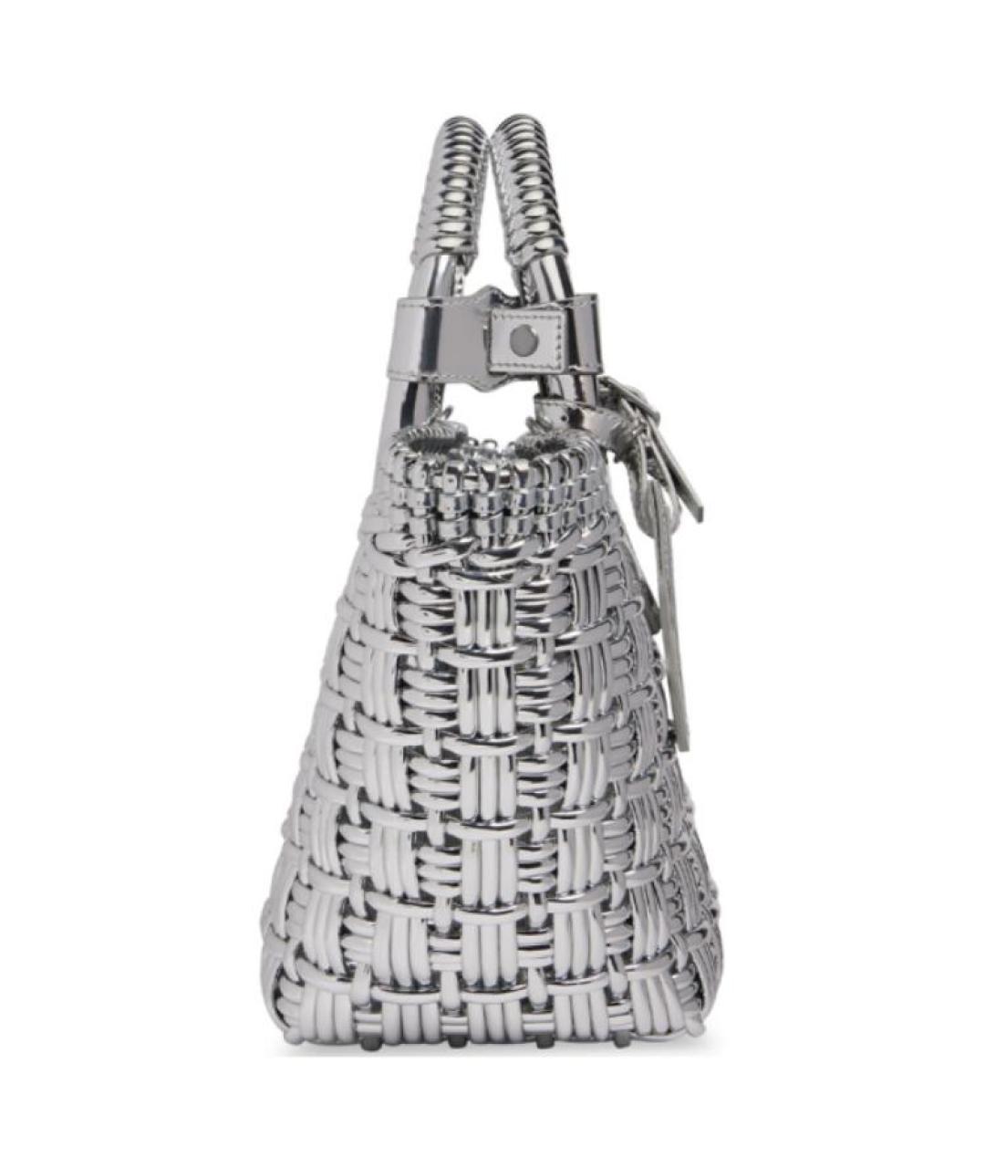 BALENCIAGA Серебряная кожаная сумка с короткими ручками, фото 3