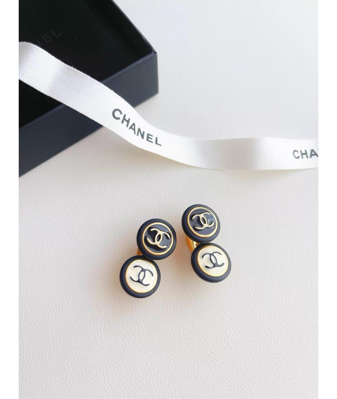 CHANEL Черные позолоченные серьги, фото 6