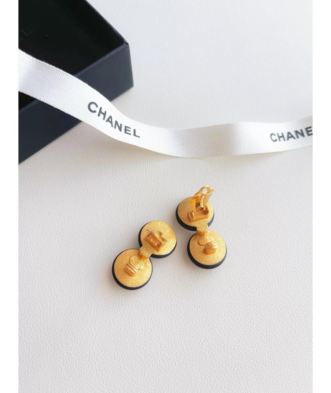 CHANEL Черные позолоченные серьги, фото 3