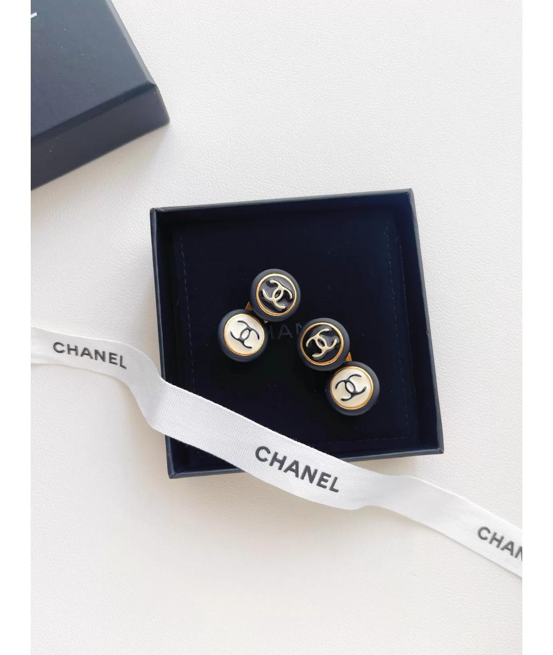 CHANEL Черные позолоченные серьги, фото 4