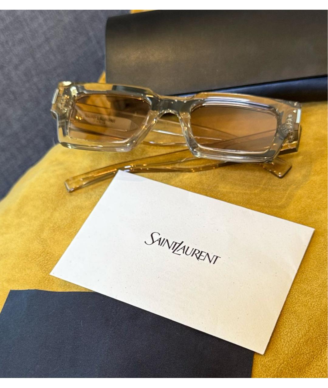SAINT LAURENT Коричневые пластиковые солнцезащитные очки, фото 6
