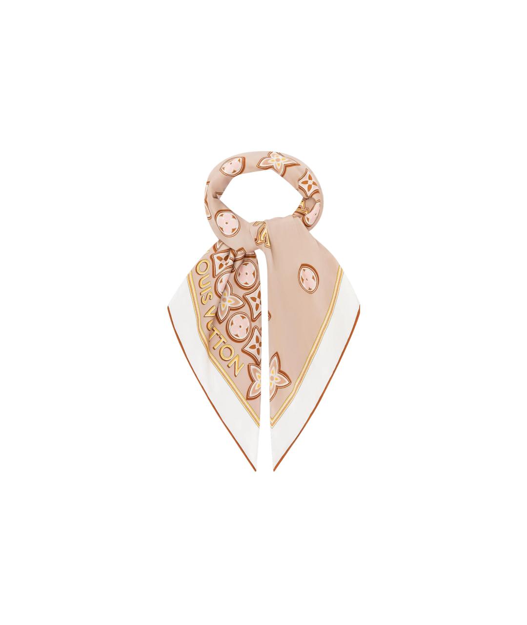 LOUIS VUITTON Золотой шелковый шарф, фото 3