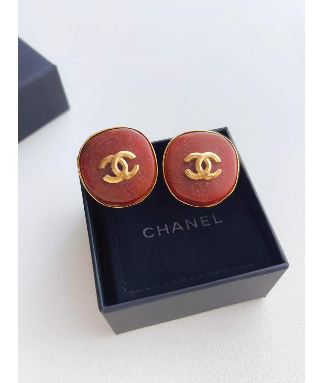 CHANEL Красные позолоченные серьги, фото 2