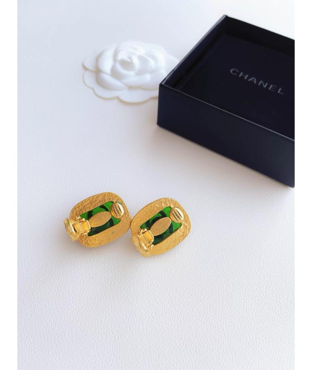 CHANEL Зеленые позолоченные серьги, фото 2