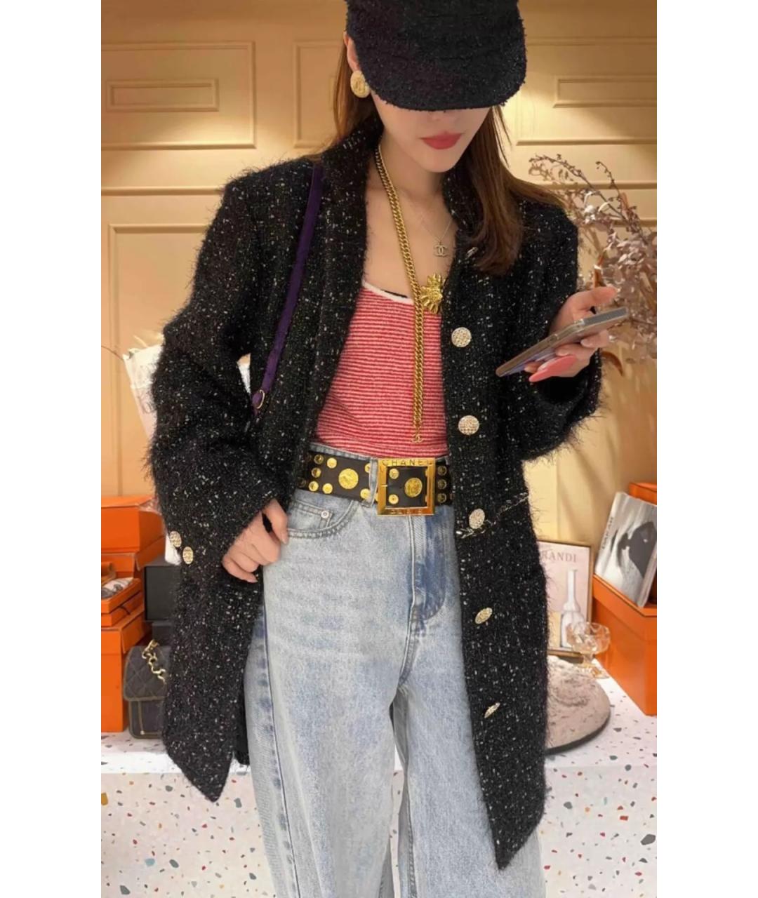 CHANEL Темно-синий кожаный ремень, фото 4