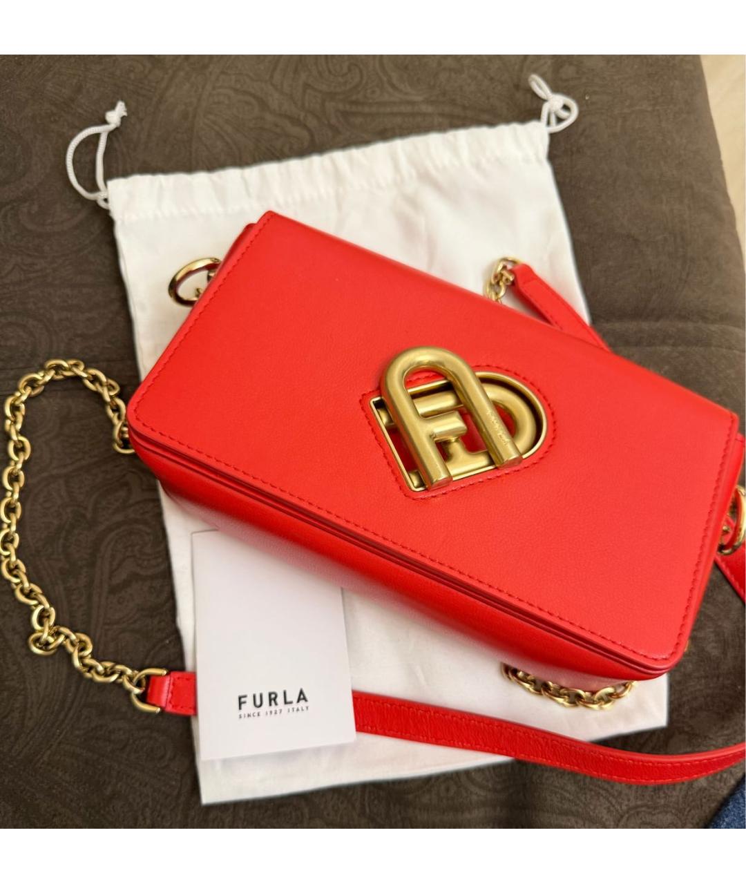 FURLA Красная кожаная сумка через плечо, фото 4
