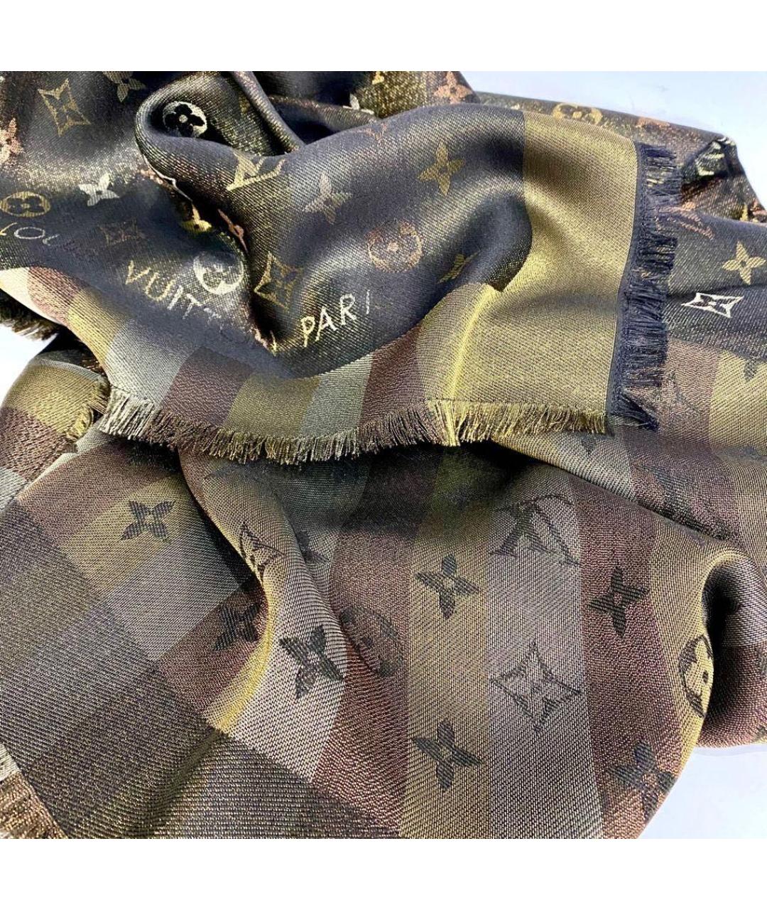 LOUIS VUITTON Коричневый шелковый платок, фото 6