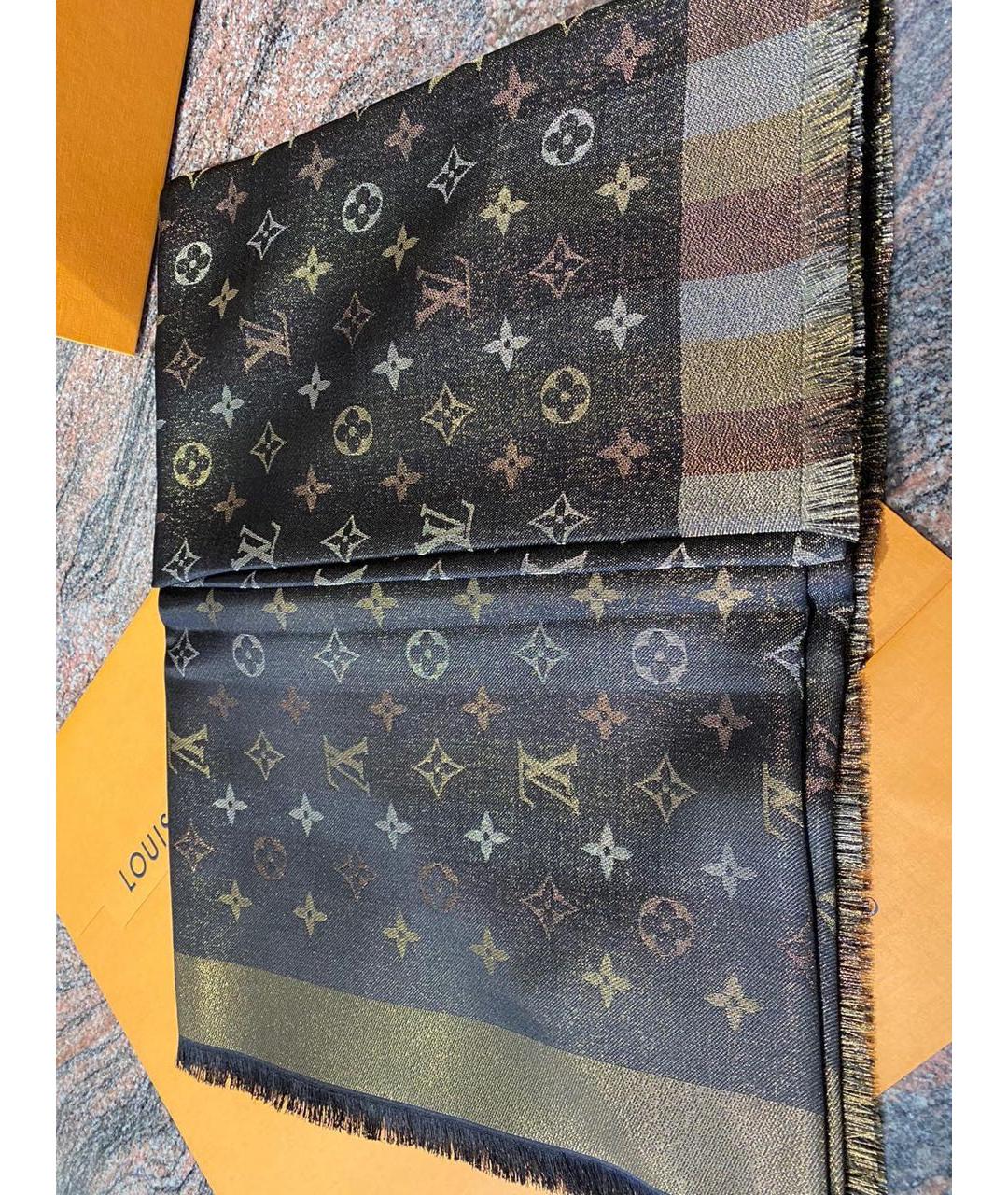 LOUIS VUITTON Коричневый шелковый платок, фото 8