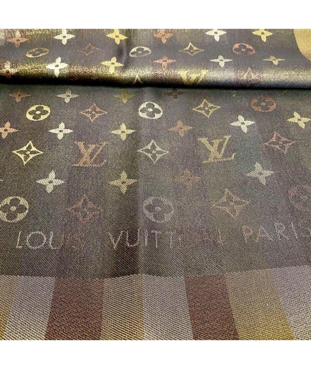 LOUIS VUITTON Коричневый шелковый платок, фото 7
