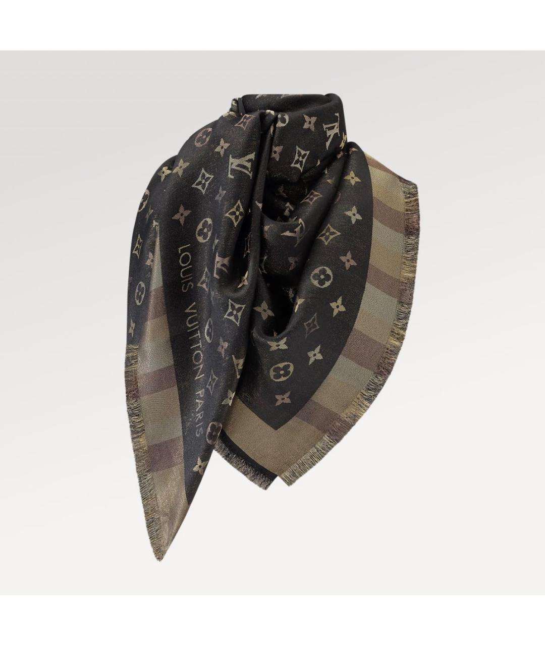 LOUIS VUITTON Коричневый шелковый платок, фото 9