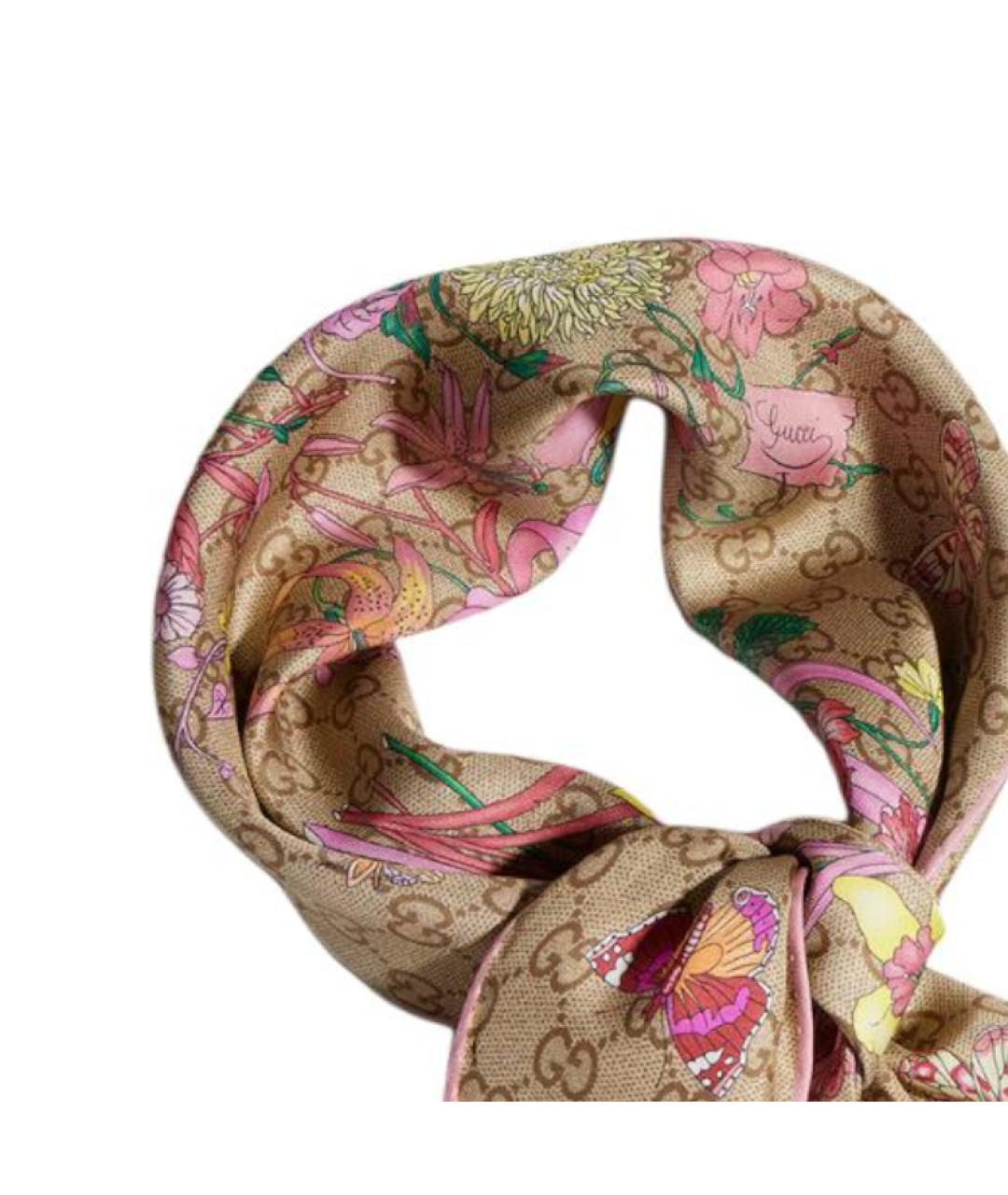 GUCCI Коричневый шелковый шарф, фото 2