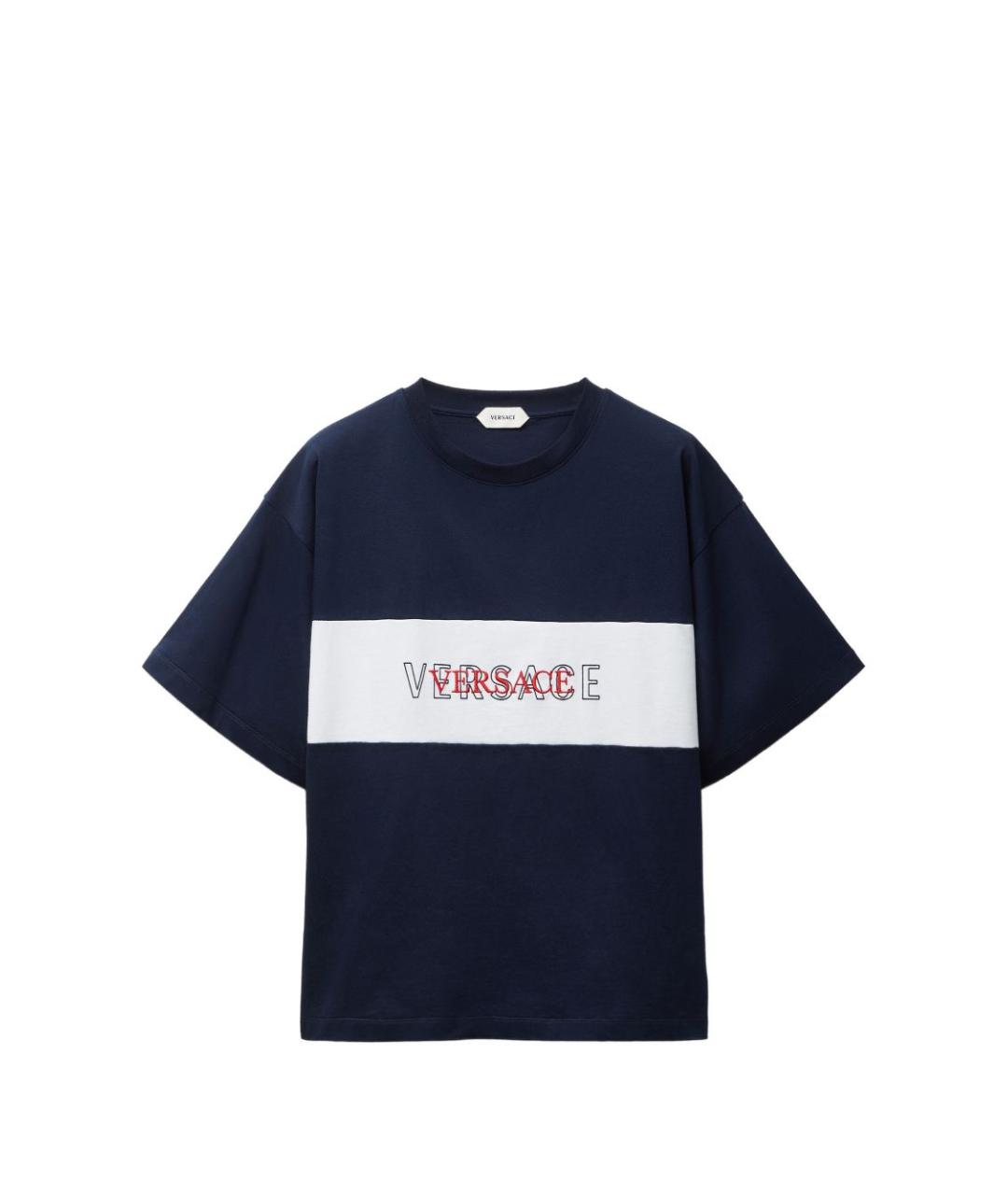 VERSACE Темно-синяя хлопковая футболка, фото 1