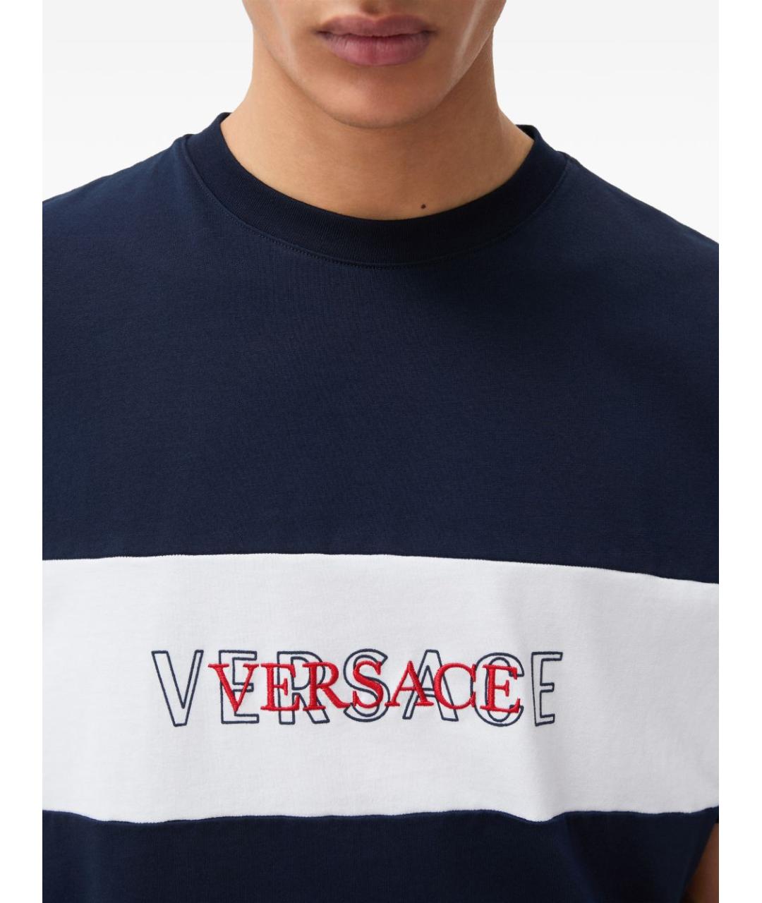VERSACE Темно-синяя хлопковая футболка, фото 2