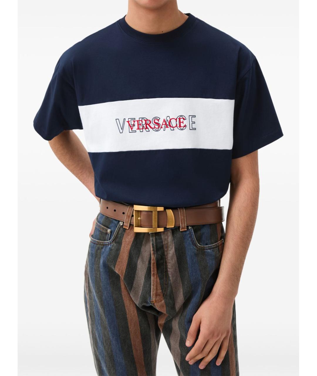 VERSACE Темно-синяя хлопковая футболка, фото 4