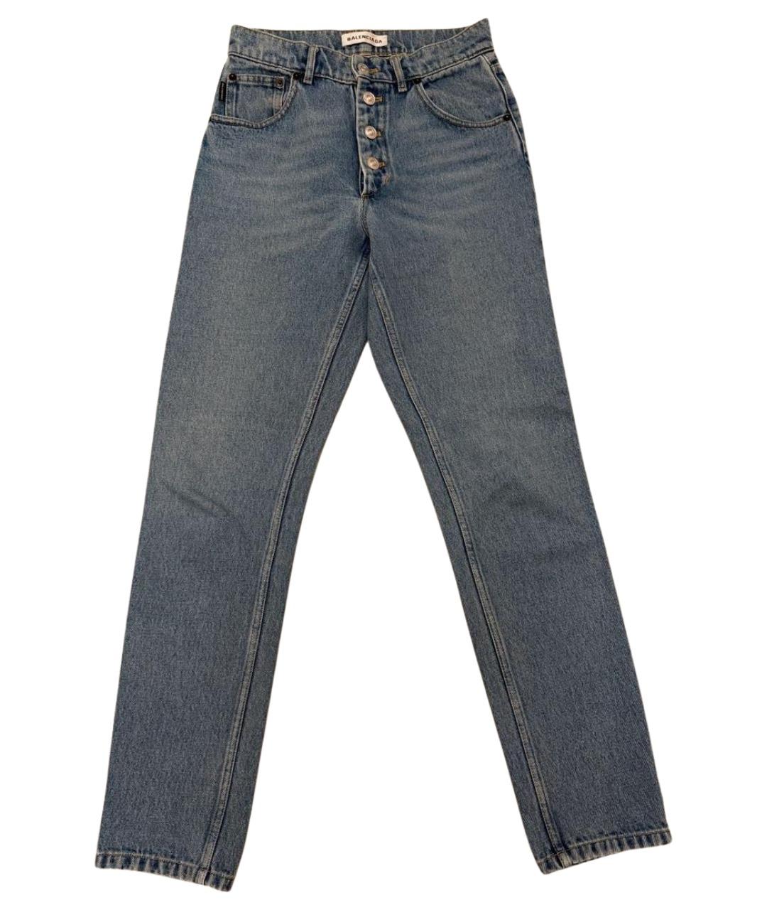 BALENCIAGA Голубые хлопковые прямые джинсы, фото 1