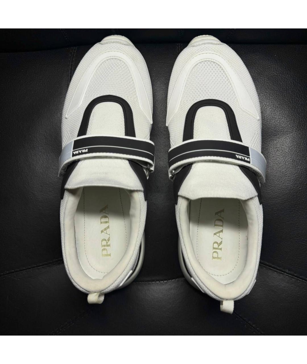 PRADA Белые текстильные низкие кроссовки / кеды, фото 7