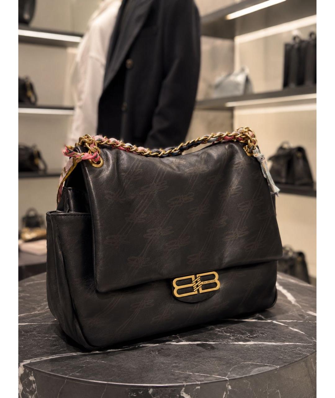 BALENCIAGA Черная кожаная сумка тоут, фото 5