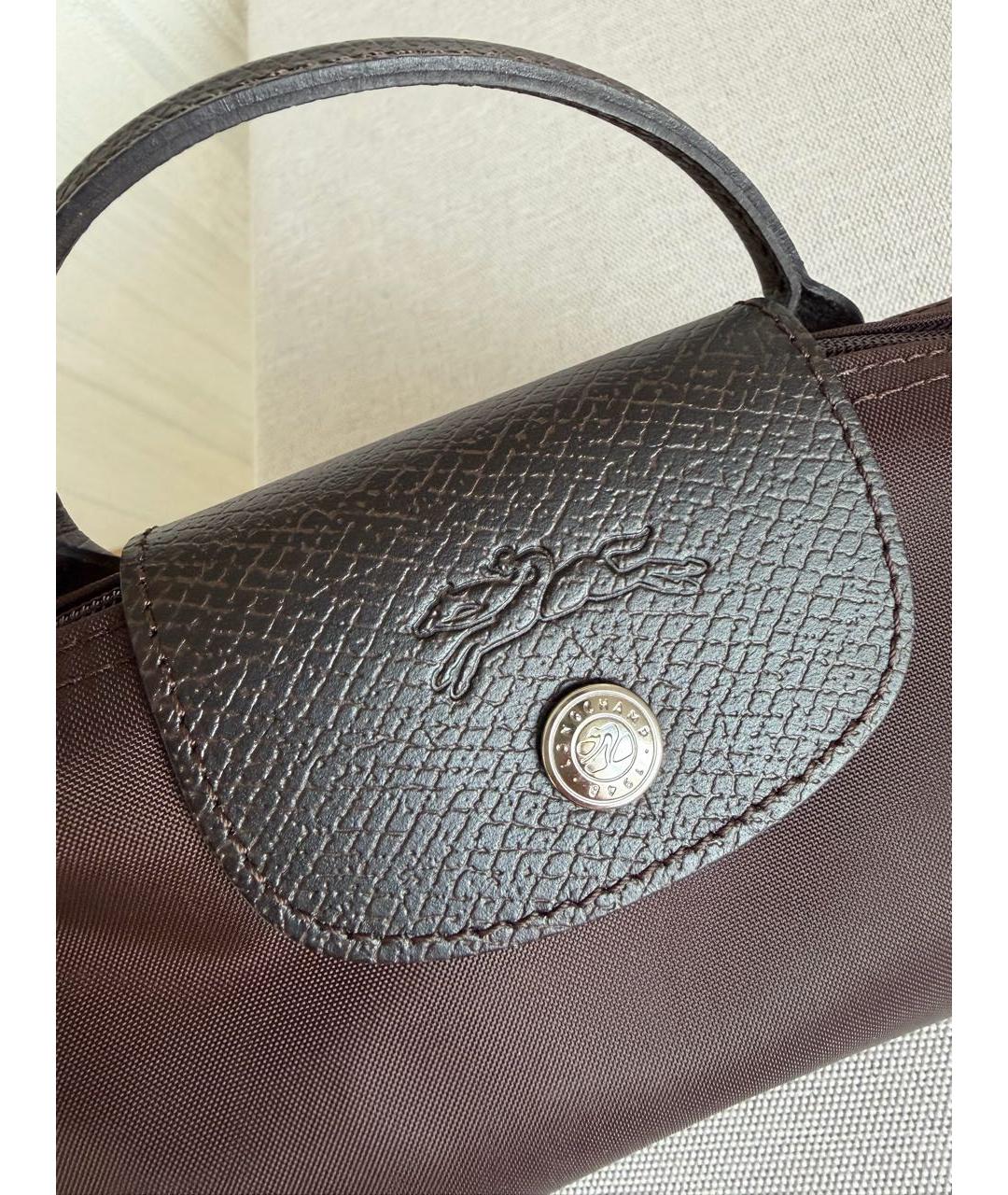 LONGCHAMP Коричневая кожаная сумка с короткими ручками, фото 5