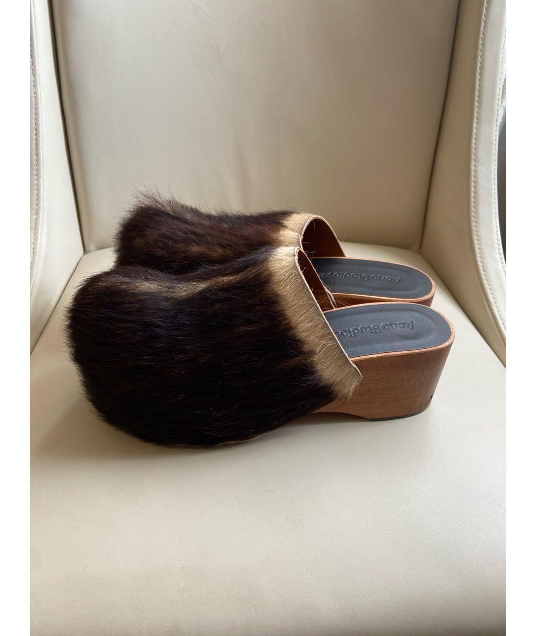 ACNE STUDIOS Коричневые кожаные сабо, фото 2