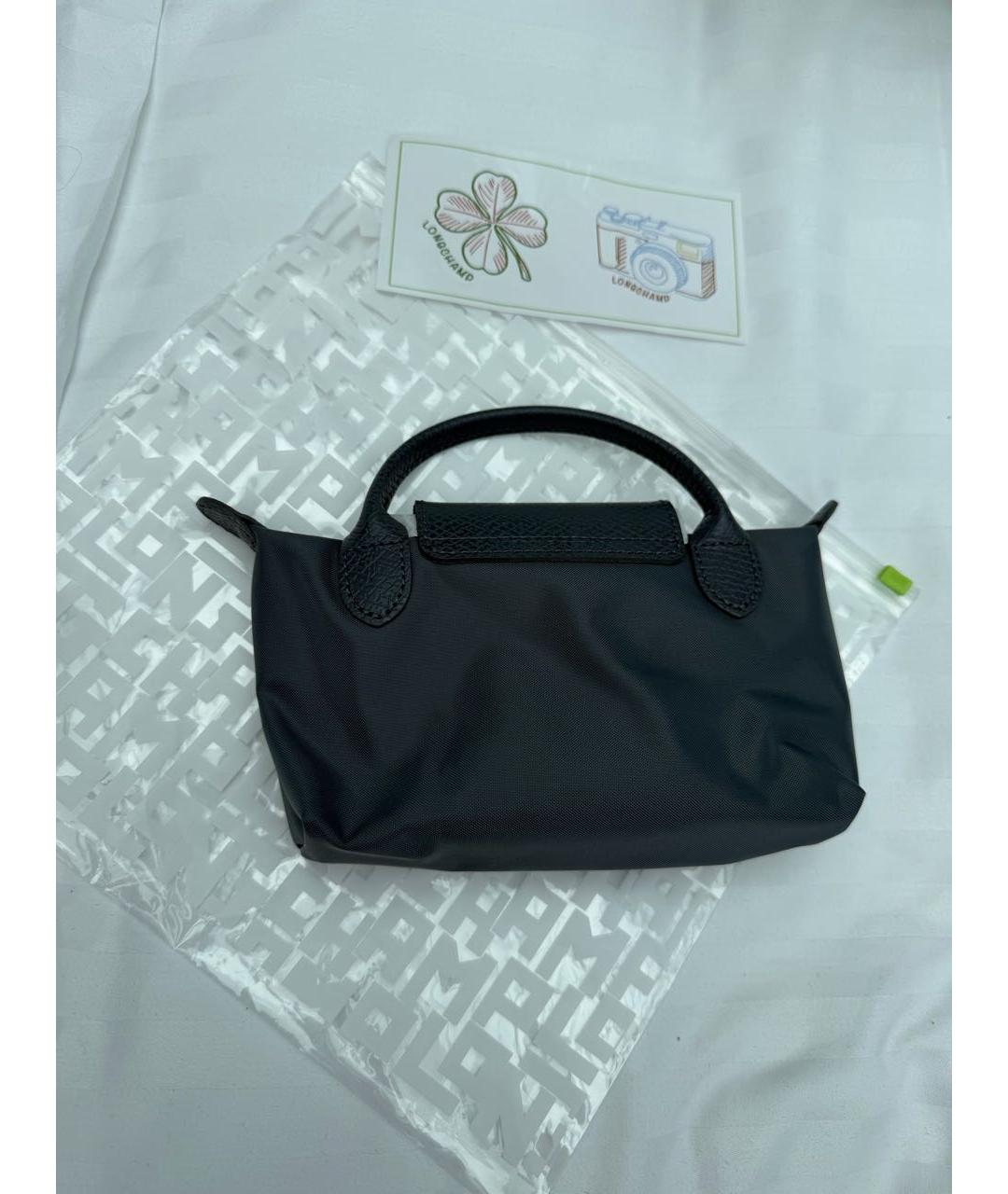 LONGCHAMP Антрацитовая тканевая сумка с короткими ручками, фото 7