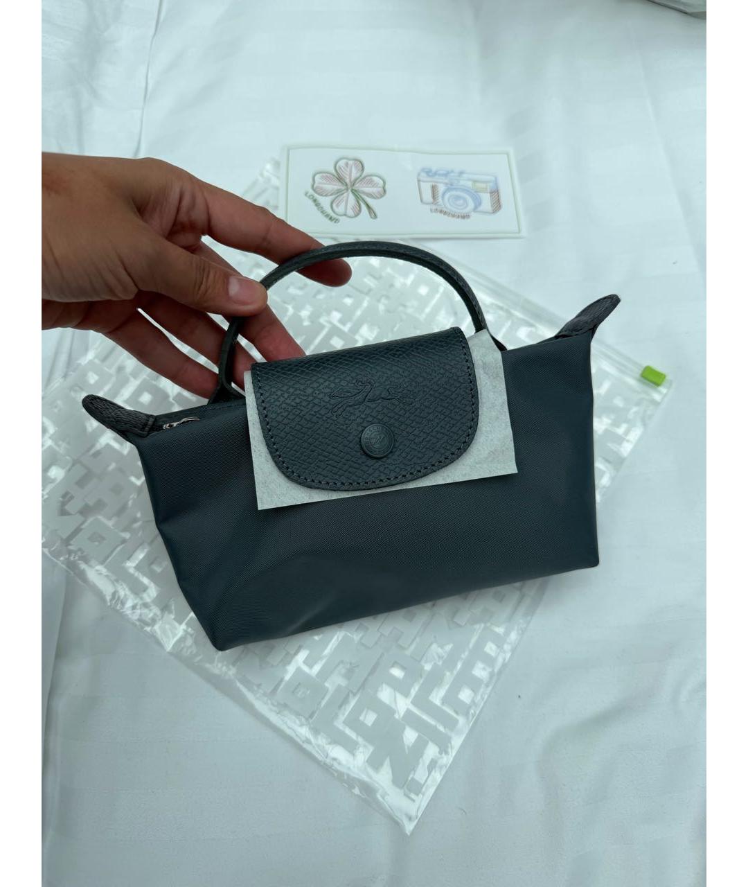 LONGCHAMP Антрацитовая тканевая сумка с короткими ручками, фото 5