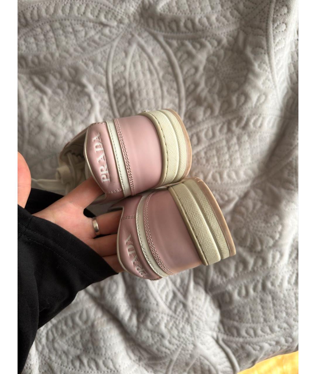 PRADA Розовые кожаные кроссовки, фото 4