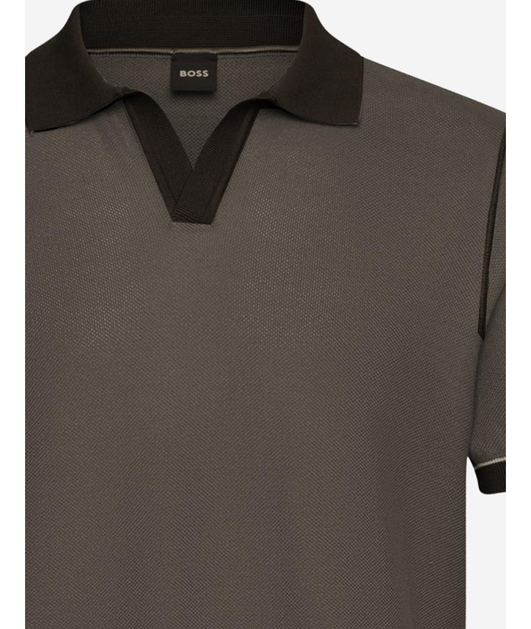 HUGO BOSS Коричневое хлопковое поло с коротким рукавом, фото 3
