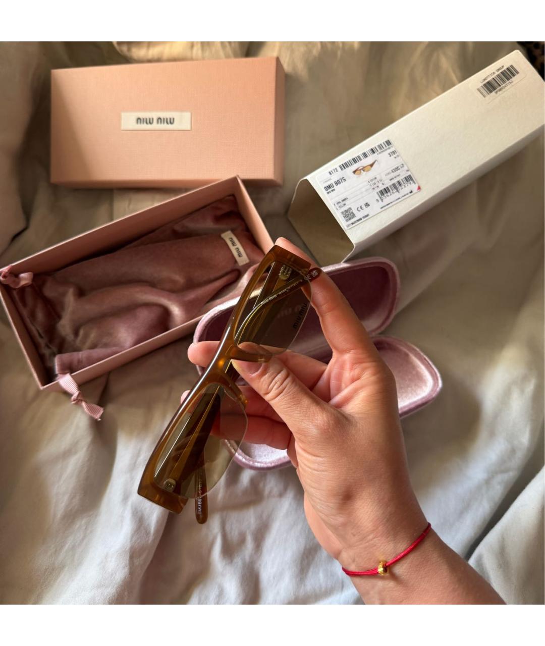MIU MIU Коричневые пластиковые солнцезащитные очки, фото 4