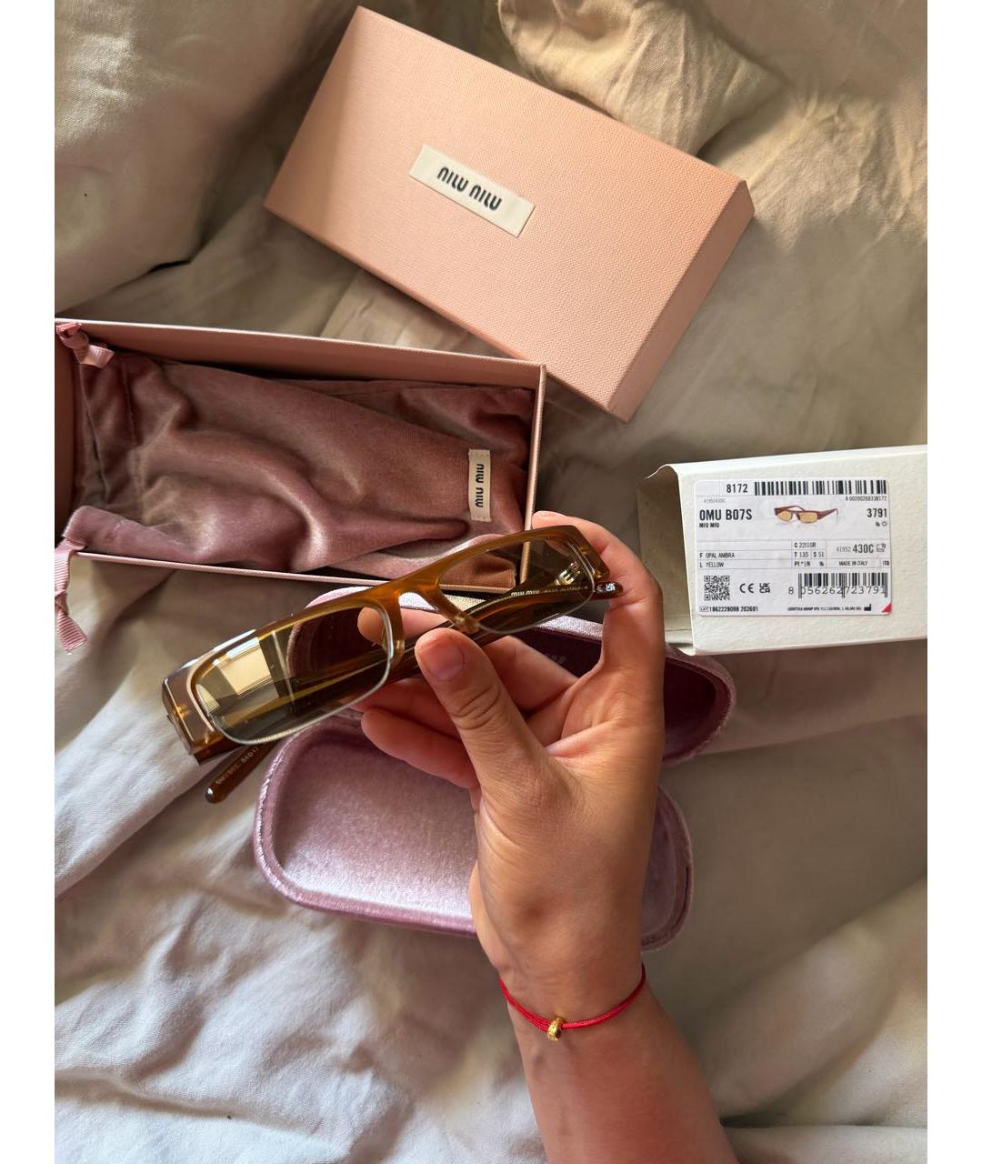 MIU MIU Коричневые пластиковые солнцезащитные очки, фото 3