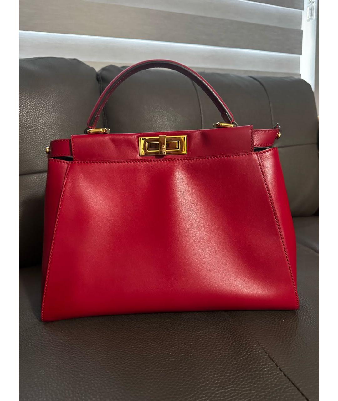 FENDI Красная кожаная сумка с короткими ручками, фото 9