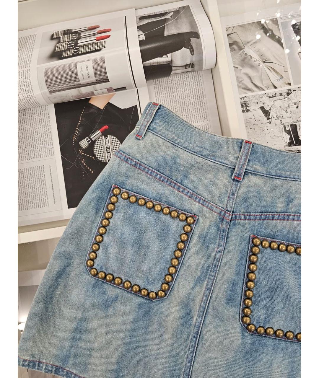 GUCCI Голубая хлопковая юбка мини, фото 4