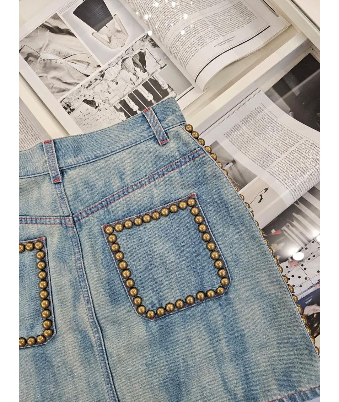 GUCCI Голубая хлопковая юбка мини, фото 3