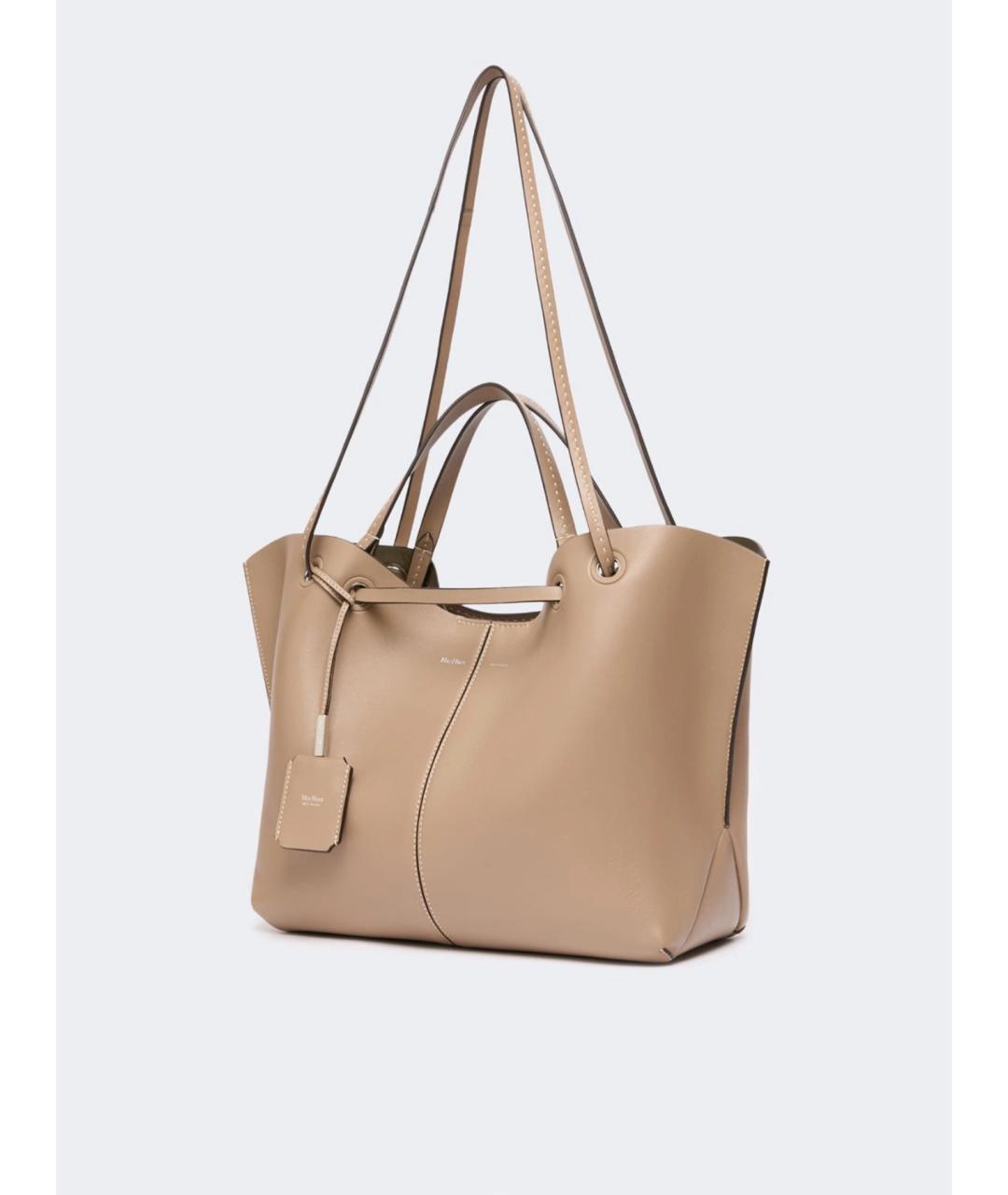 MAX MARA Бежевая кожаная сумка тоут, фото 2