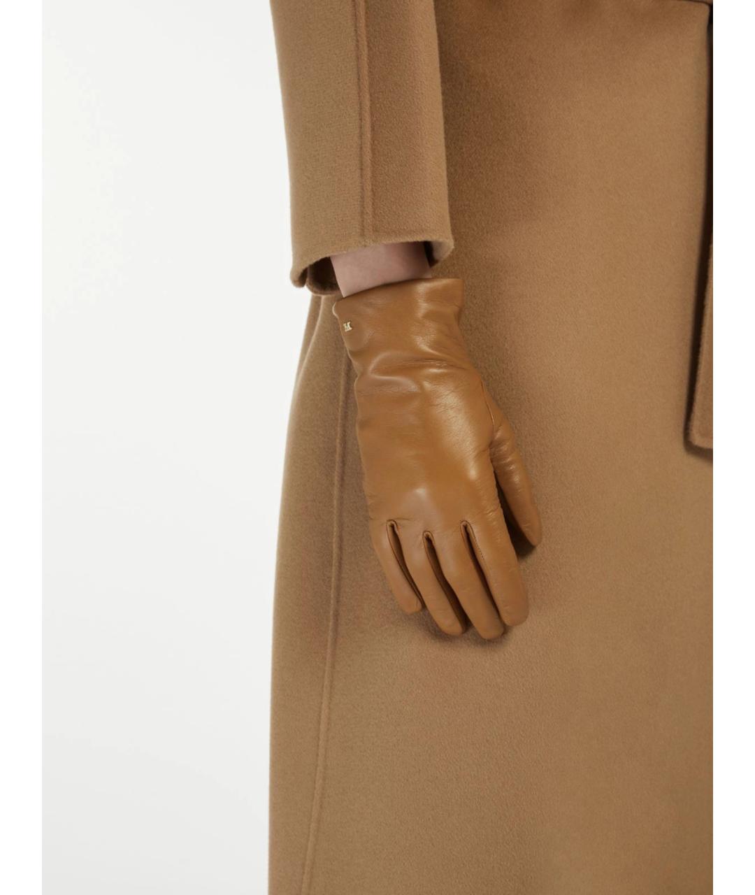 MAX MARA Коричневые кожаные перчатки, фото 2