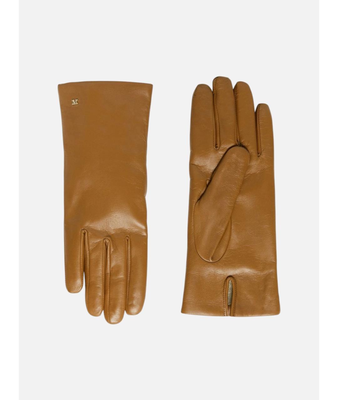 MAX MARA Коричневые кожаные перчатки, фото 1