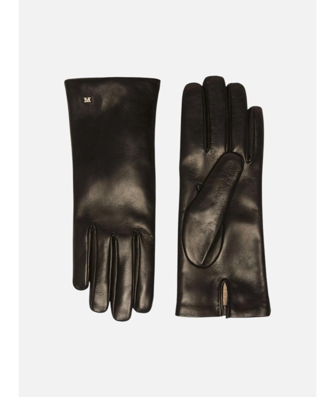 MAX MARA Черные кожаные перчатки, фото 1