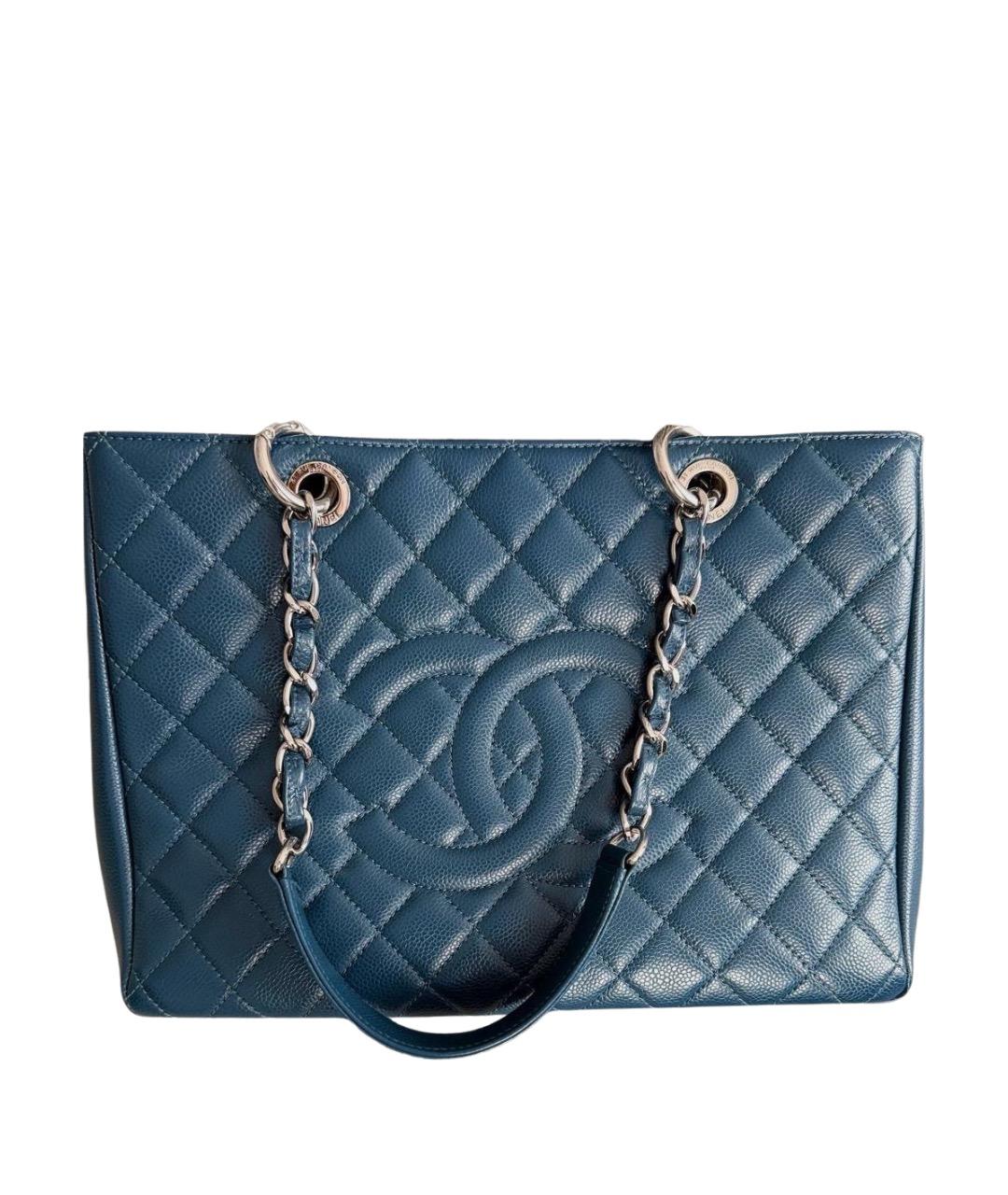 CHANEL Темно-синяя кожаная сумка тоут, фото 1