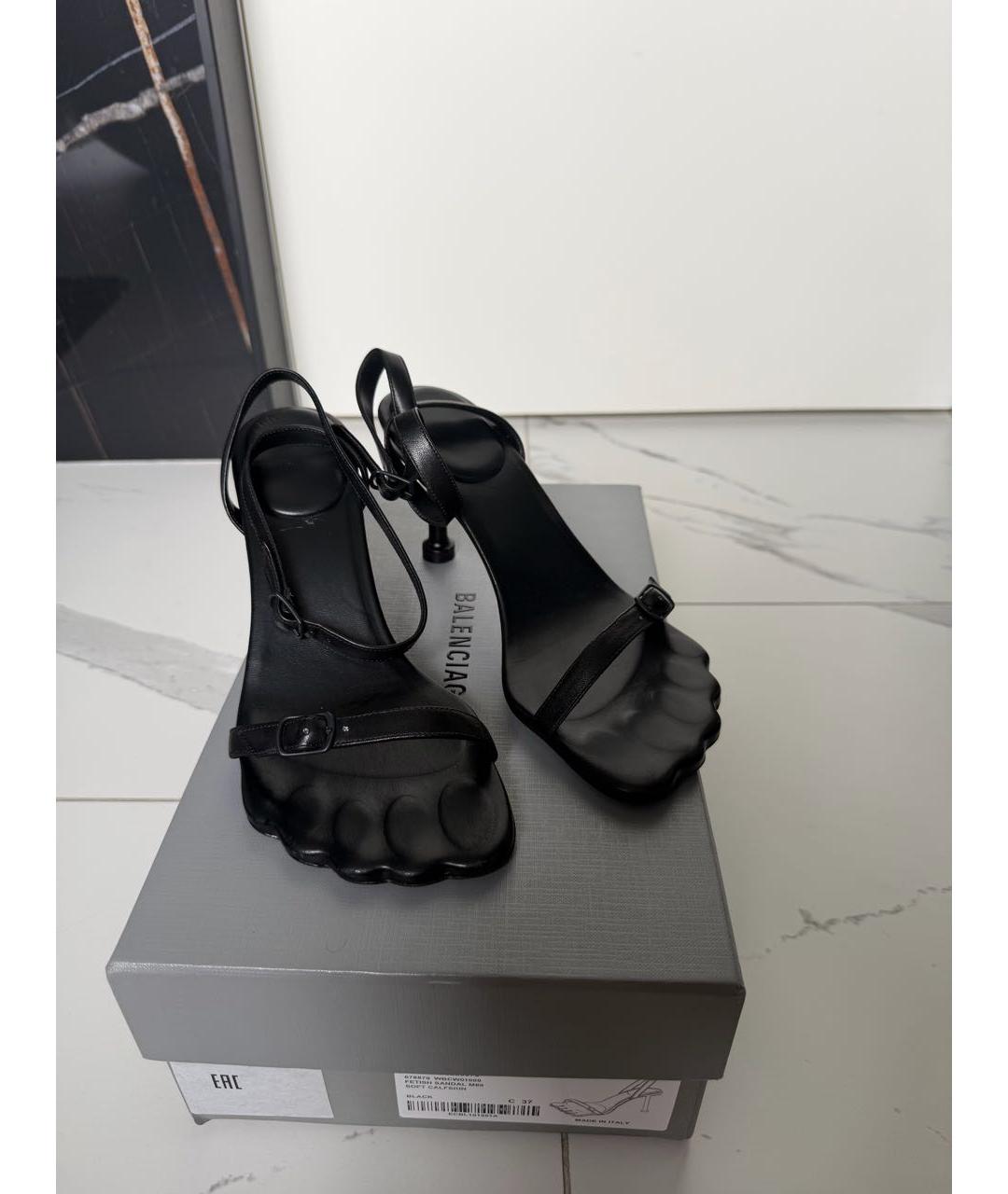 BALENCIAGA Черные кожаные босоножки, фото 2