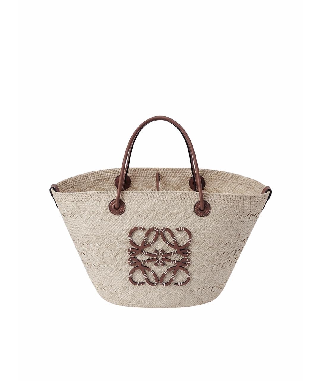 LOEWE Бежевая плетеная пляжная сумка, фото 1