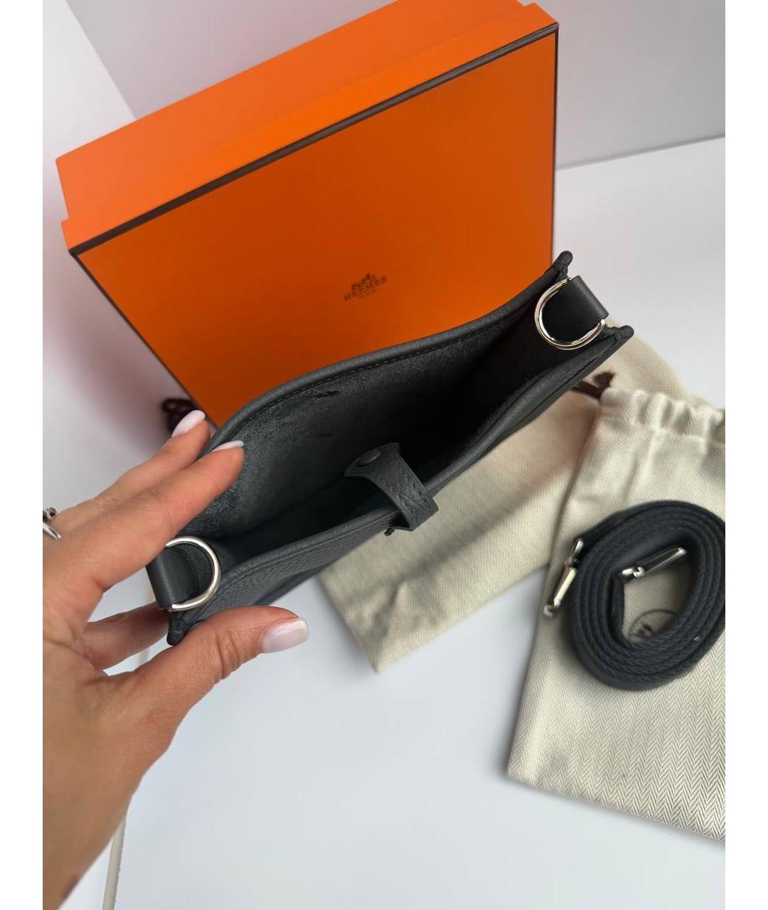 HERMES Антрацитовая кожаная сумка через плечо, фото 4