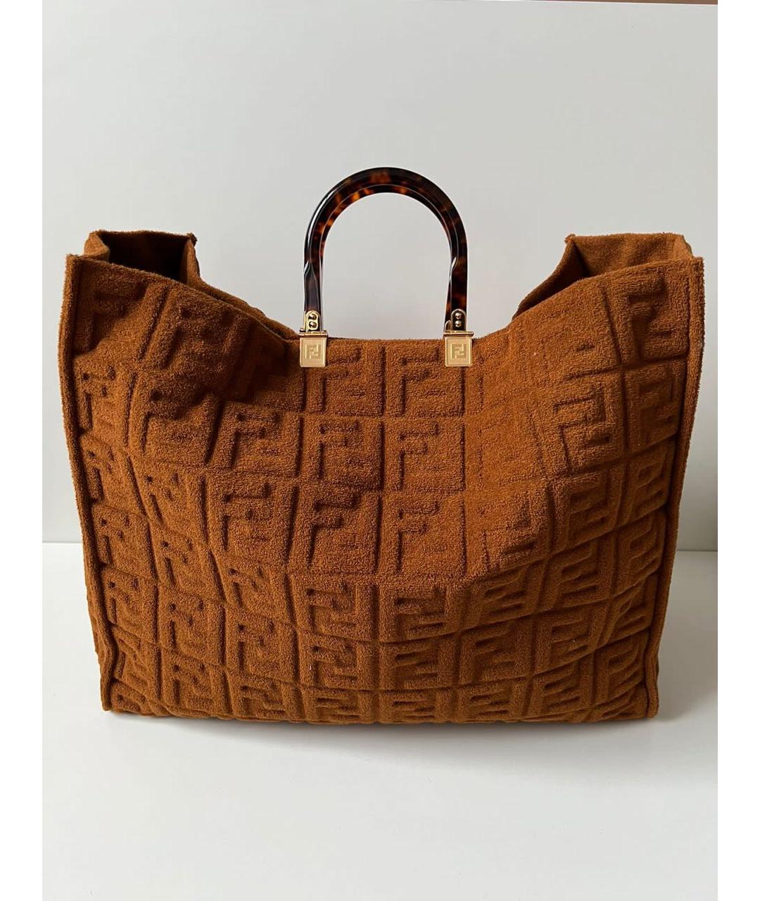 FENDI Коричневая тканевая сумка тоут, фото 9