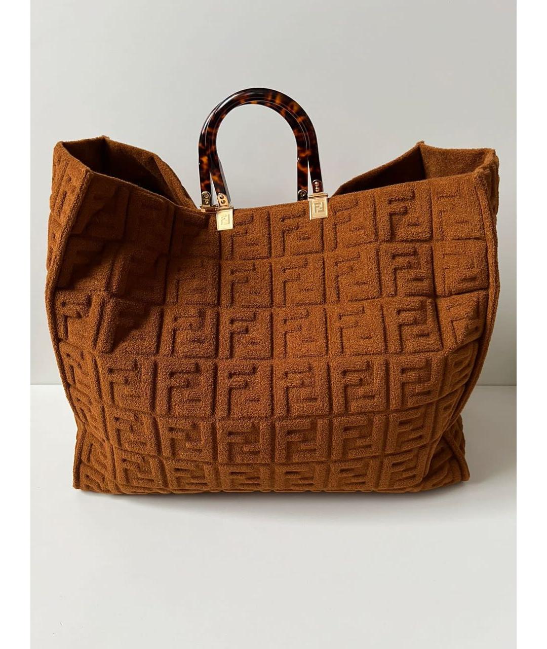 FENDI Коричневая тканевая сумка тоут, фото 3