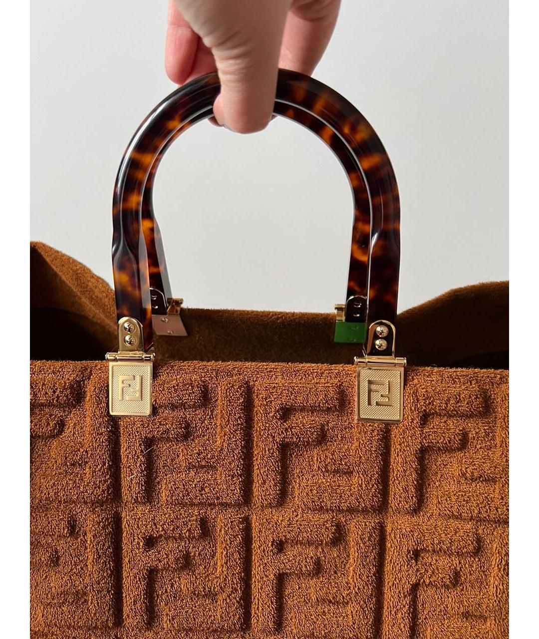 FENDI Коричневая тканевая сумка тоут, фото 8
